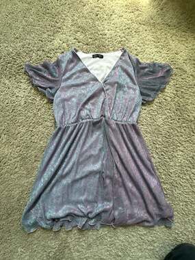 SHEIN Iridescent Metallic Flutter Sleeve Wrap Dress Size XL
